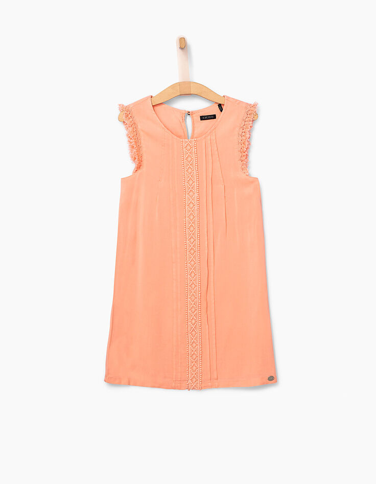 Girls’ peach dress, lace trim-3