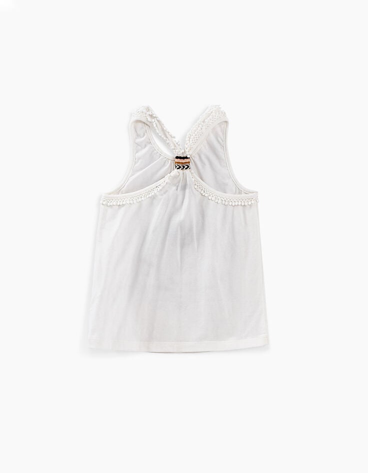 Top blanco roto cordoncillo rejilla y pompones niña-4