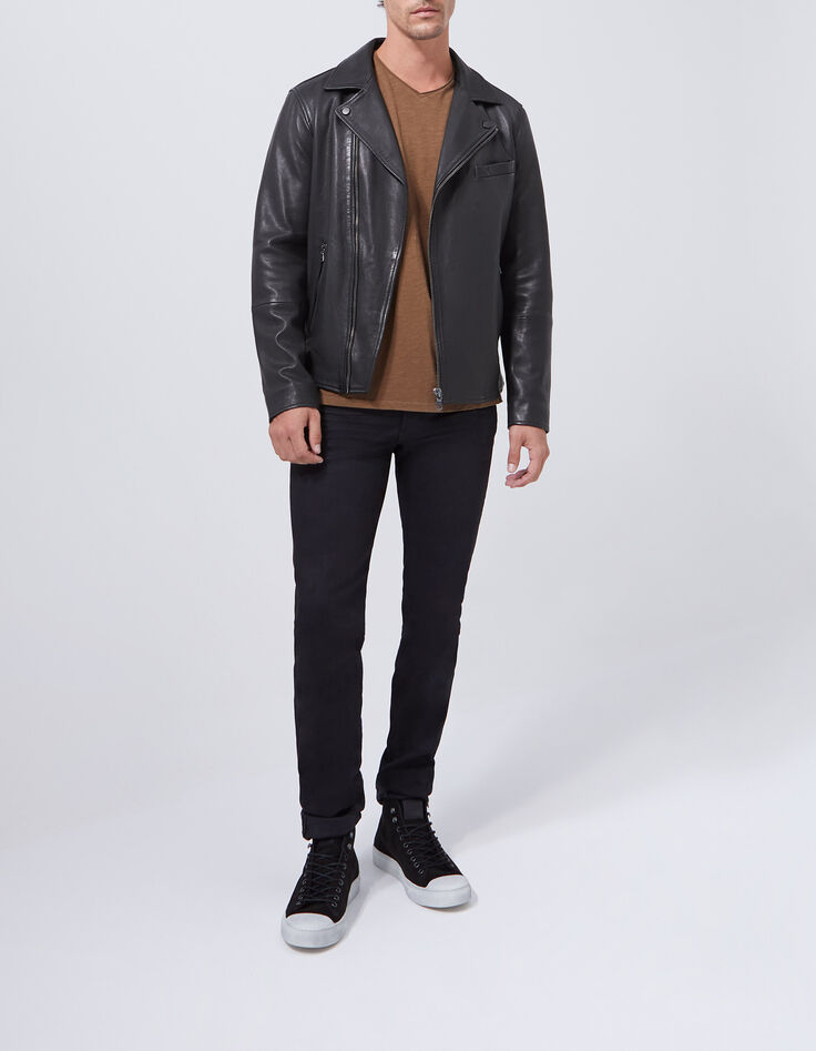 Zwart leren jack bikerstijl Heren-7