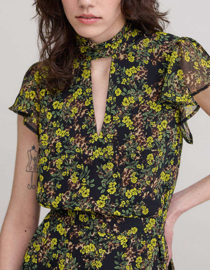 Vestido negro reciclado estampado leo floral Mujer-4
