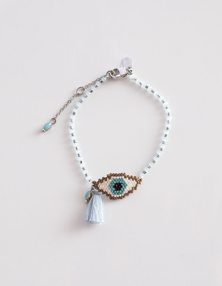 Bracelet double rangs perles œil bijou femme-1