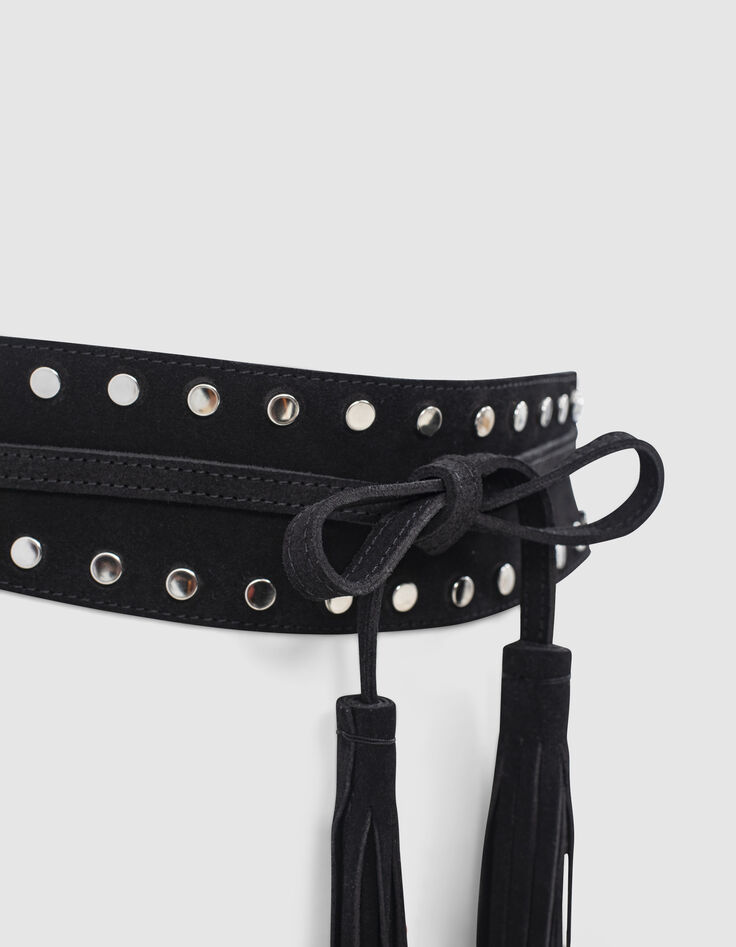 Women’s black studded suede wide belt-4