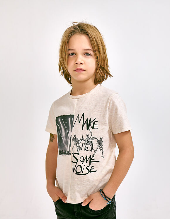 Boys’ ivory organic T-shirt with concert image