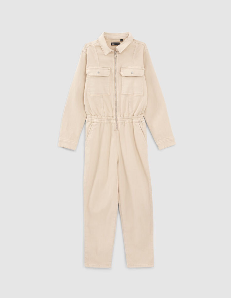 Girls&rsquo; light beige zipped jumpsuit-2