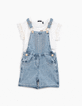 Ensemble robe salopette en jean et tee-shirt blanc fille-1