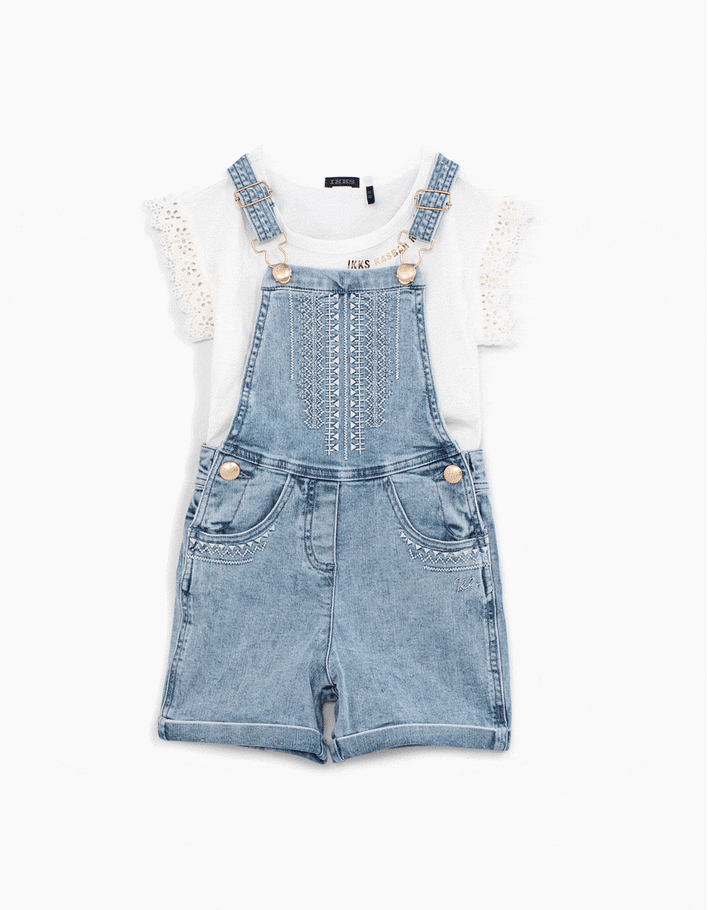 Dungaree dress with white shirt sale