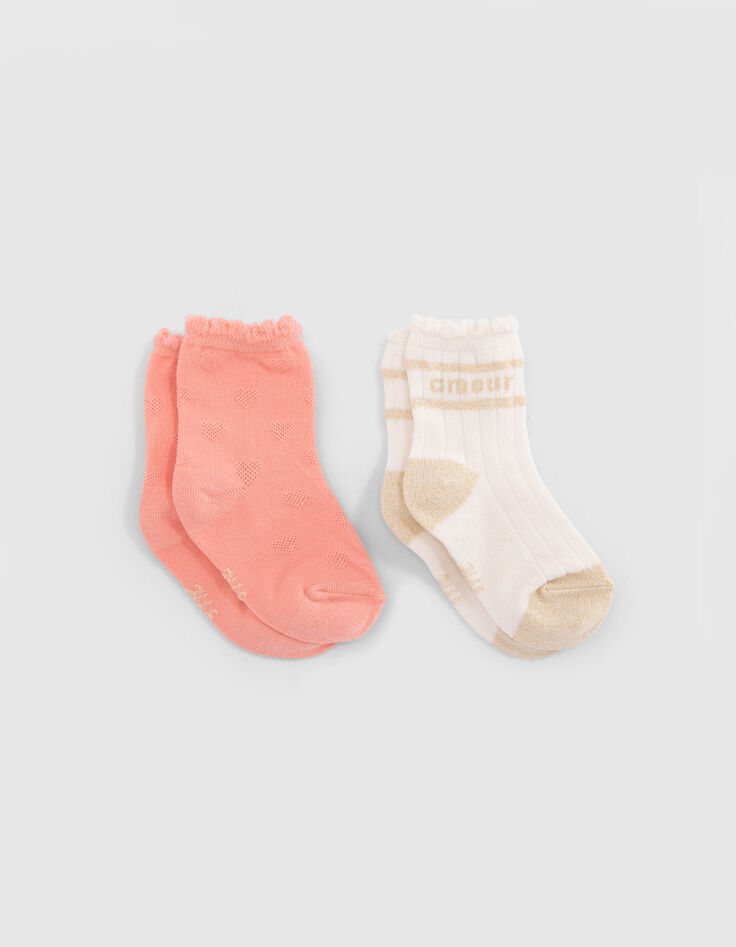 Chaussettes pêche et écrues bébé fille-2