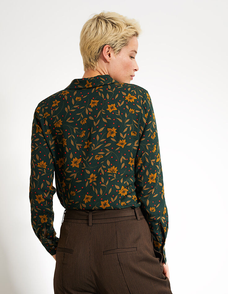 I.Code pinegreen Fleurs Rock print shirt-3