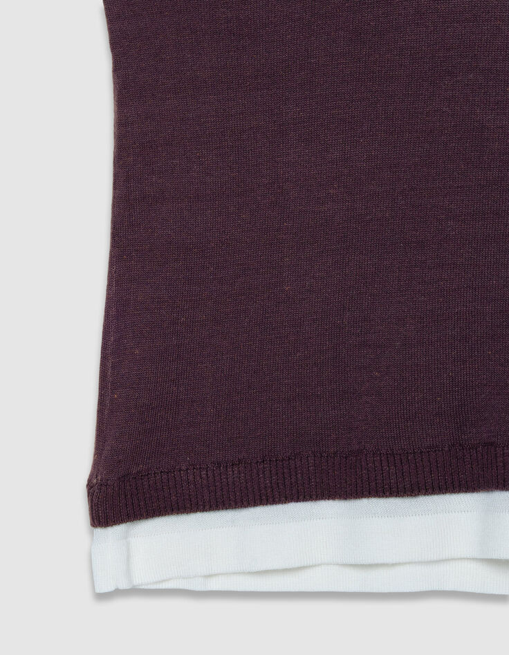 Burgunderfarbener &auml;rmelloser Pullover f&uuml;r Damen mit Trompe-l'oeil-Strick-8