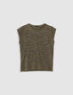 Tee-shirt col rond kaki broderies perles-6