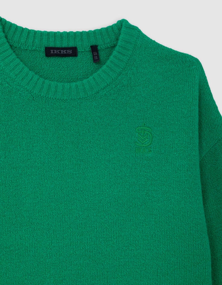 Grüner flauschiger Strickpullover für Jungen-3