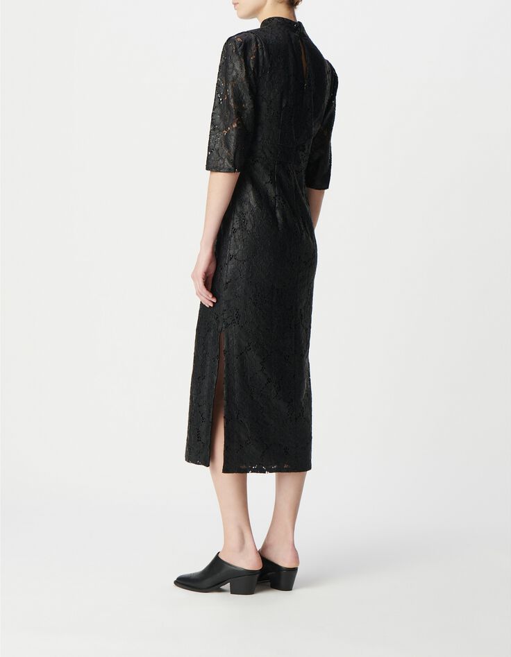 Robe midi noire dentelle effet enduit Femme-3