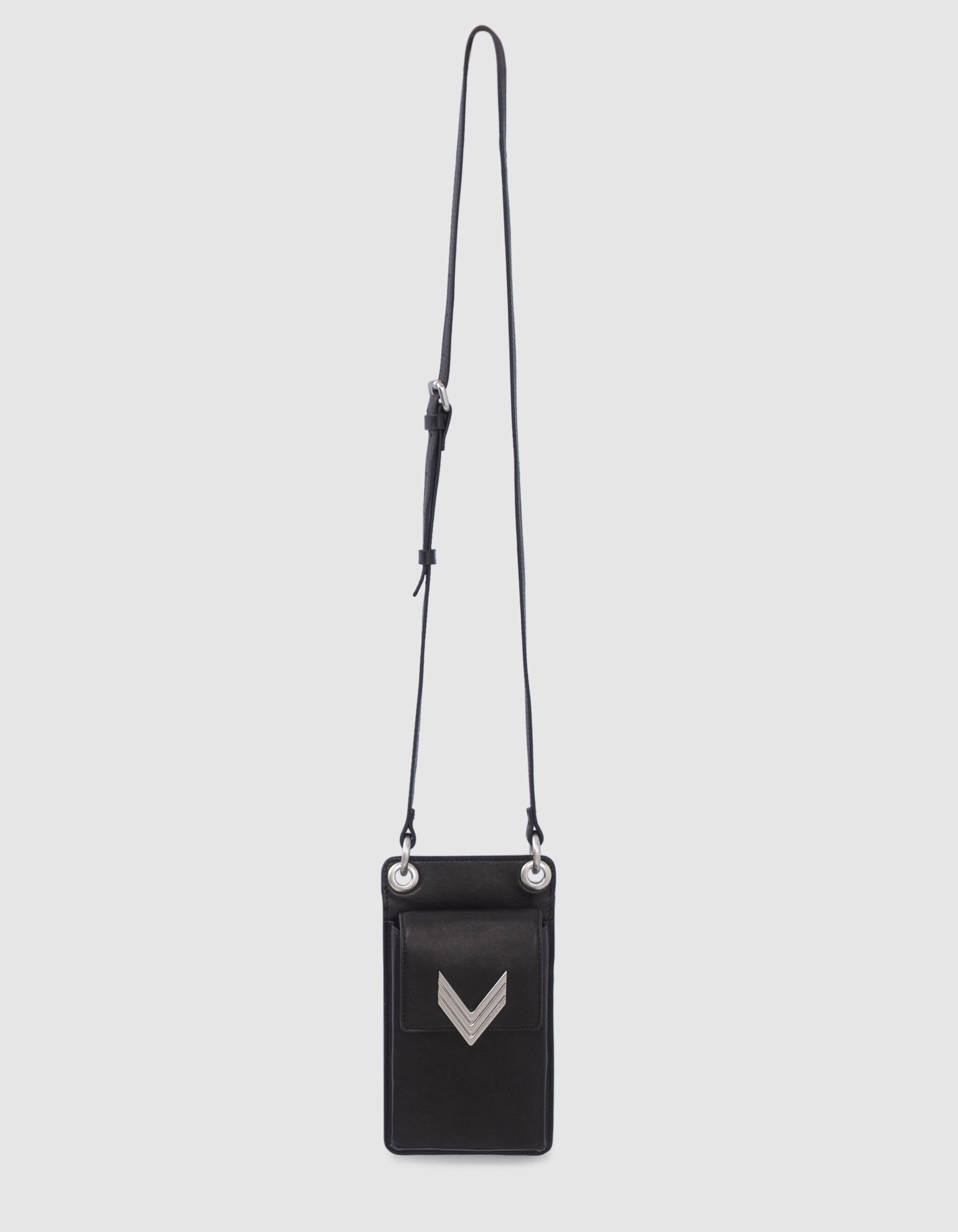 Women s black leather 111 phone pouch
