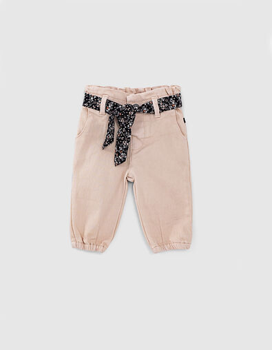 Baby girls’ powder pink jeans with scarf belt - IKKS