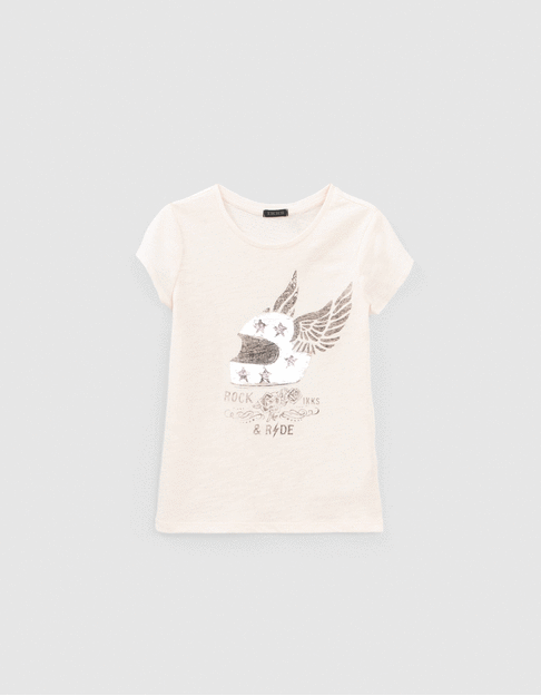 Camiseta blanca casco alado lentejuelas reversibles niña