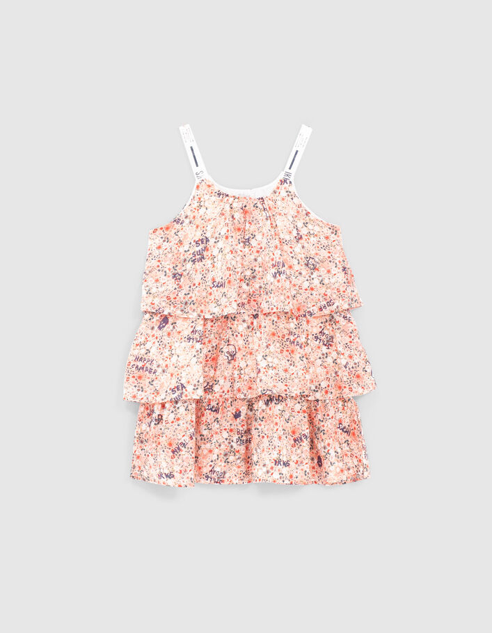 Girls’ apricot Ecovero® flower print ruffled dress - IKKS
