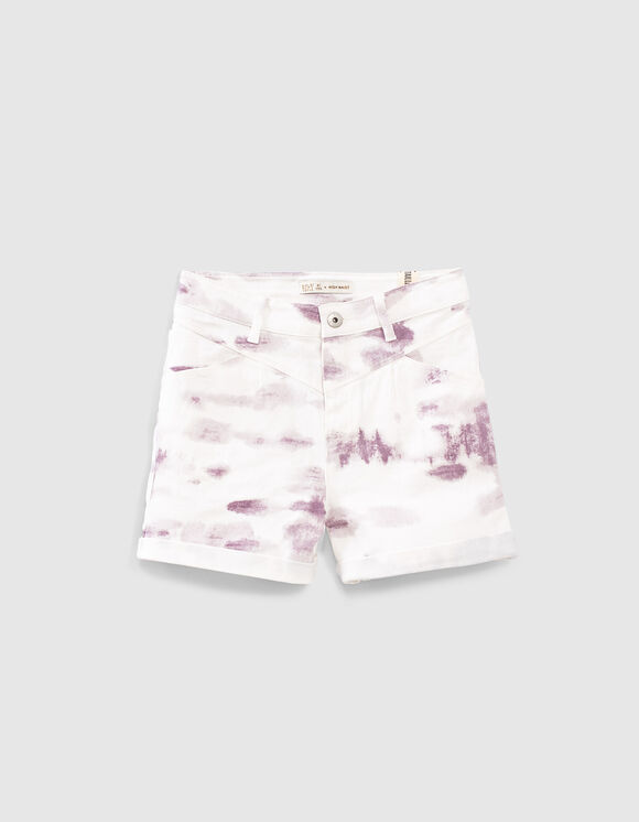 Girls’ white tie-dye print organic high-waist shorts