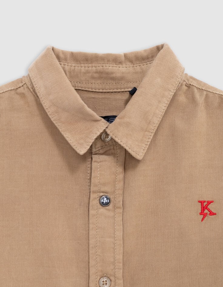 Chemise camel velours milleraies brodée K-éclair garçon-2 Chemise camel velours milleraies brodée K-éclair garçon-2