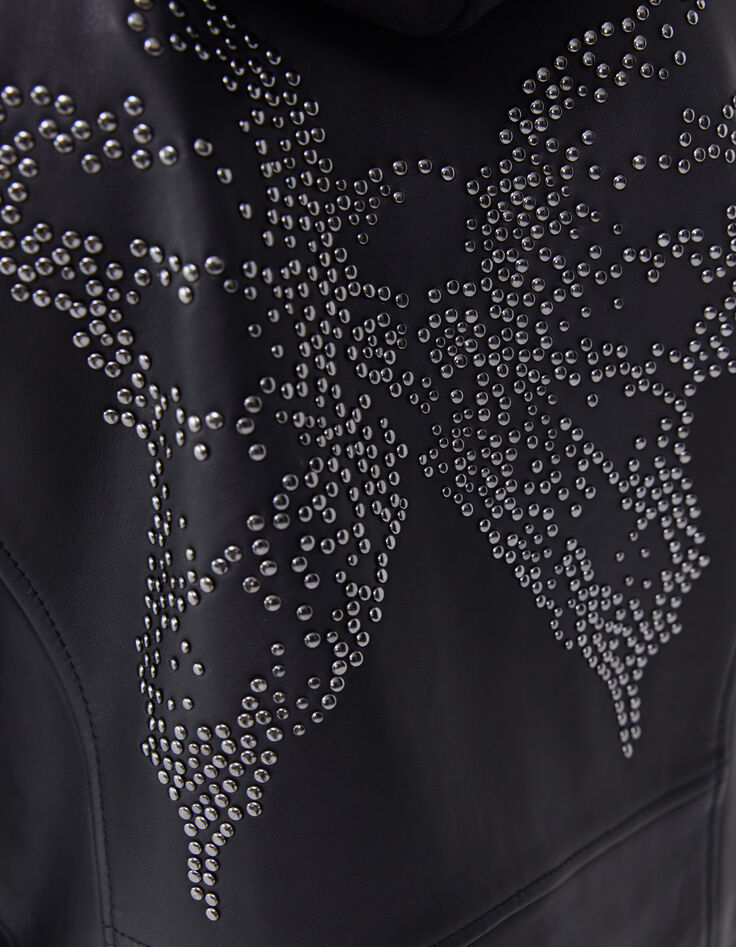Women’s black leather jacket, studded back, facing-5