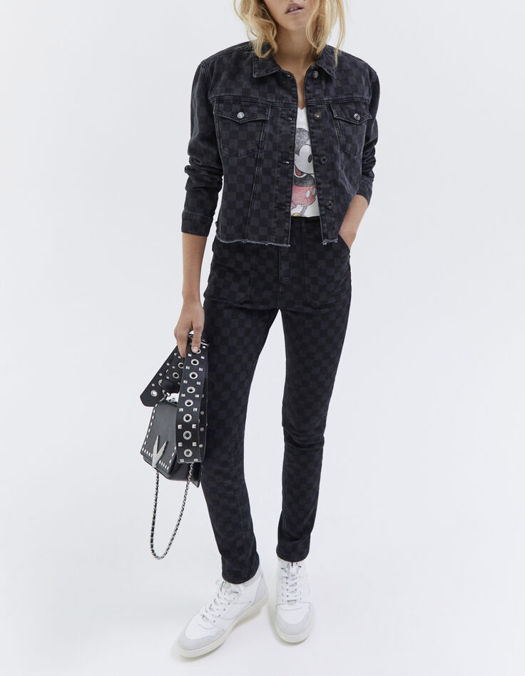 Women’s grey checkerboard motif sculpt up skinny jeans-1