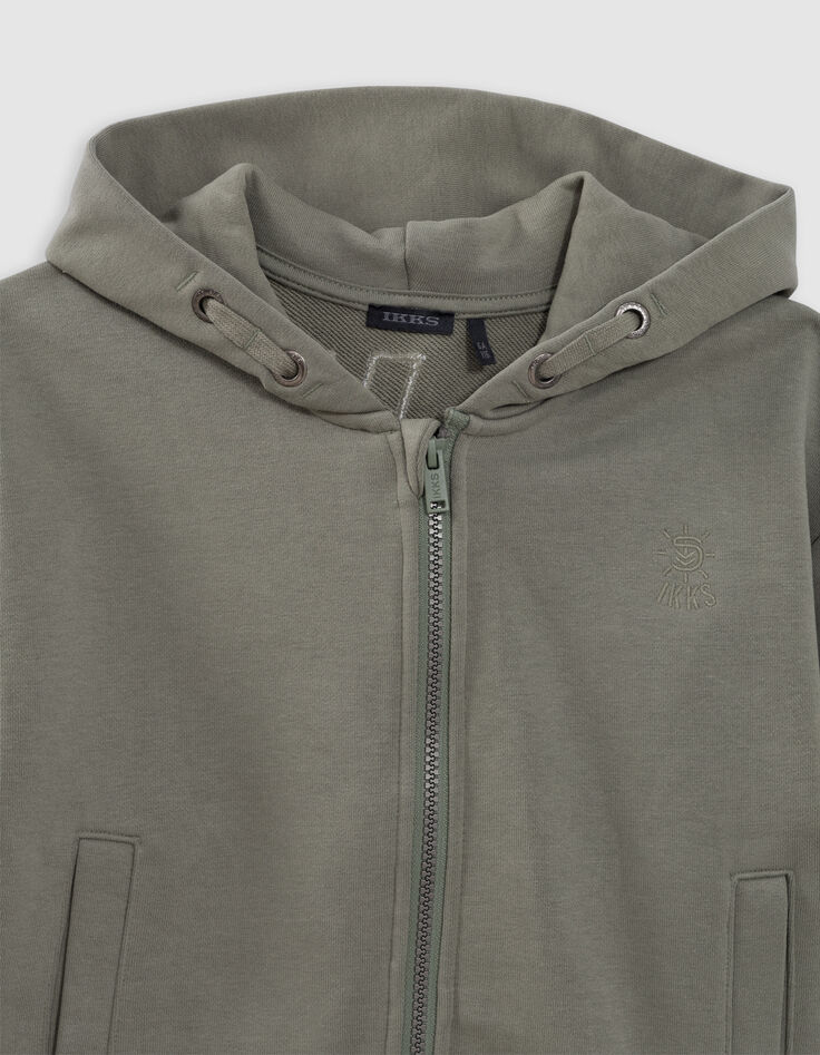 Cardigan kaki zippé à capuche maxi typo brodées dos garçon-5