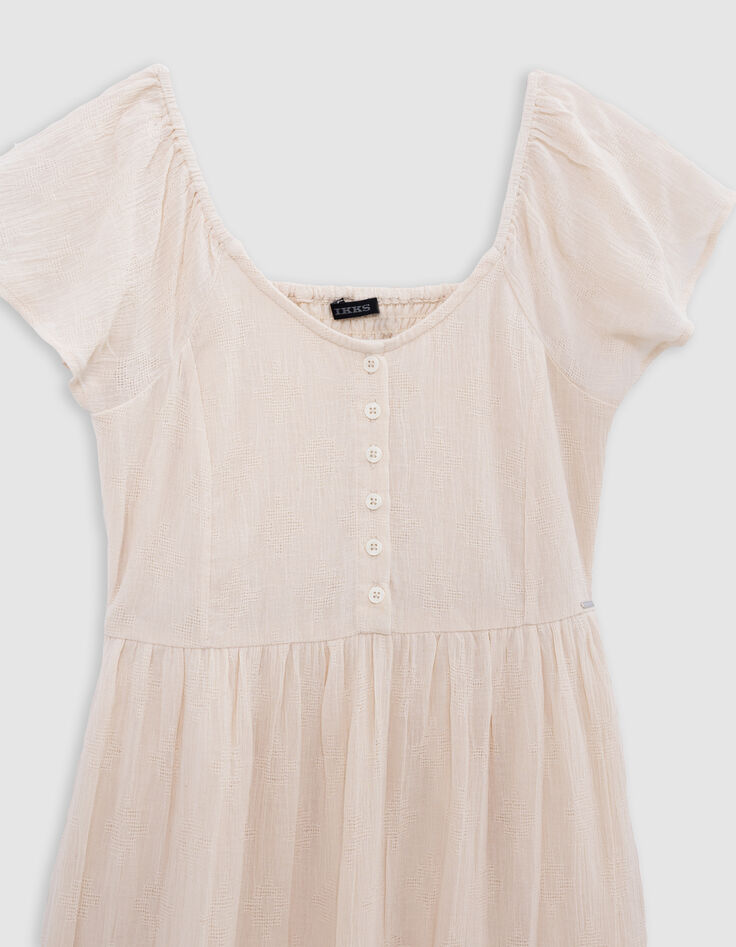 Ecru Maxikleid, Mädchen, Gummizug am Ausschnitt-6