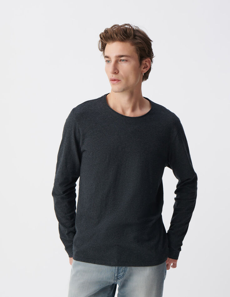 Antraciet T-shirt De Essential ronde hals lange mouwen Heren-2