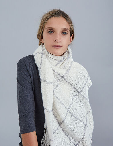 Girls’ off-white scarf with grey checks - IKKS