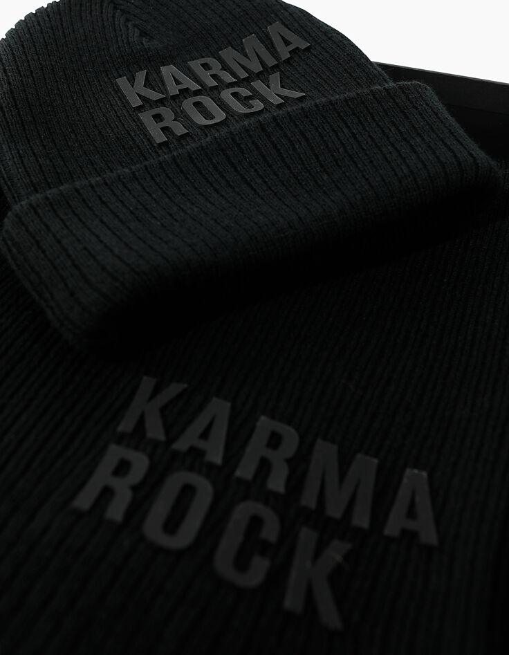 Bonnet et écharpe "KARMA ROCK" en tricot noir femme-2