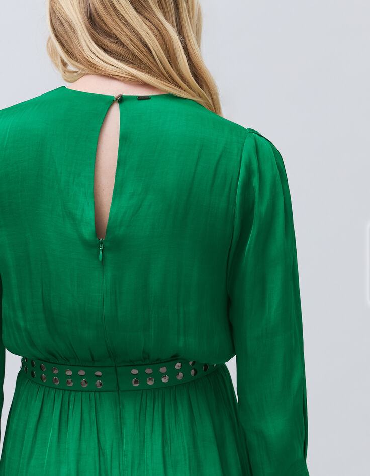 Robe vert pré froissée clous à la taille Femme-9 Robe vert pré froissée clous à la taille Femme-9