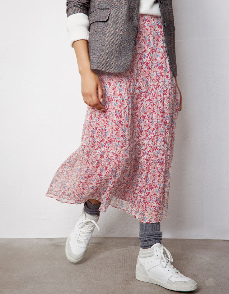 Falda larga amplia volantes floral mujer-1