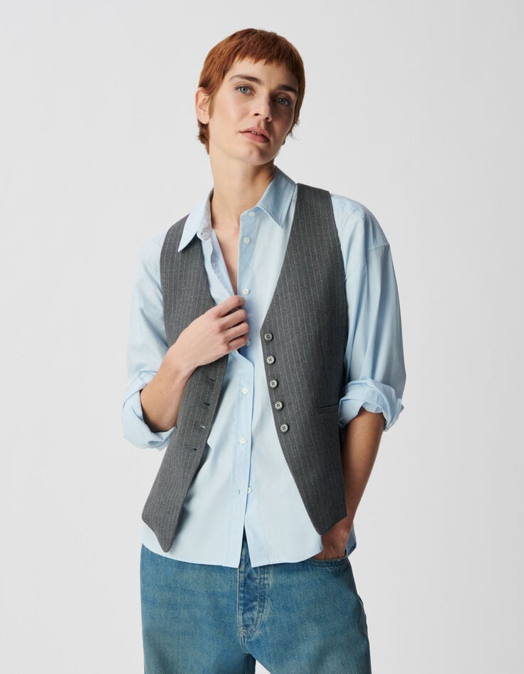 Gilet de costume sans manches gris rayures tennis Femme-3