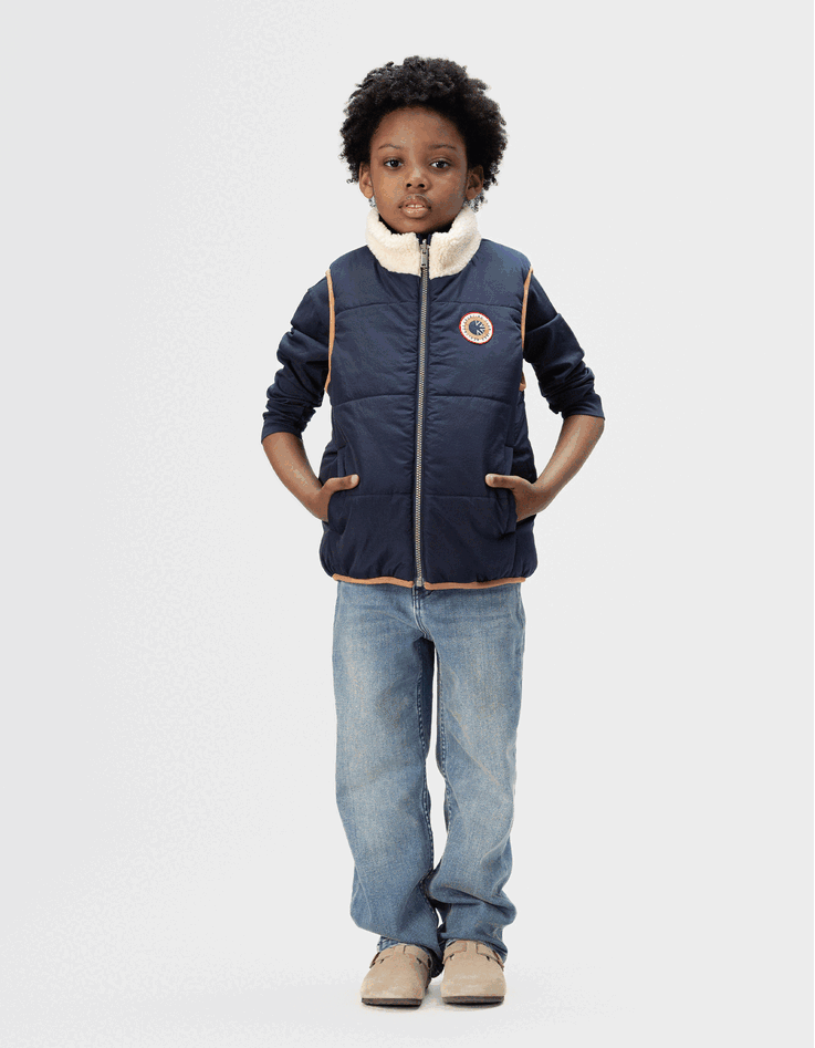 Plumas reversible sin mangas crudo y azul marino ni&ntilde;o-3