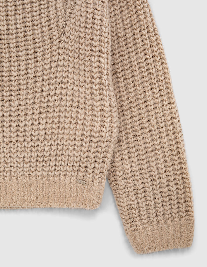 Girls’ light beige lightning embroidery knit sweater - IKKS