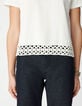 Tee-shirt col rond blanc d&eacute;tail crochet et sequins Femme-4