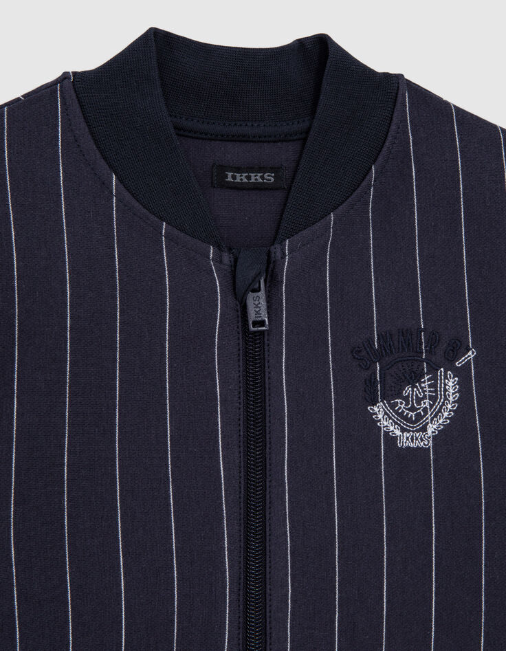 Marineblaue Jungen-Strickjacke mit Tennistreifen-2