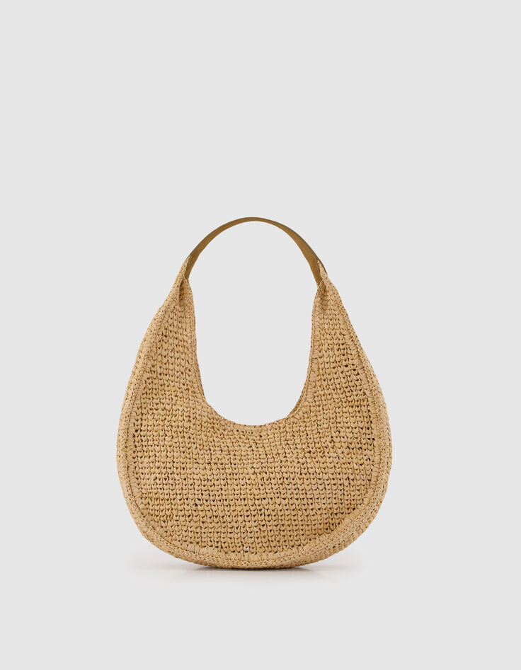 Allane Mujer bolso media luna trenzado rafia beige-2