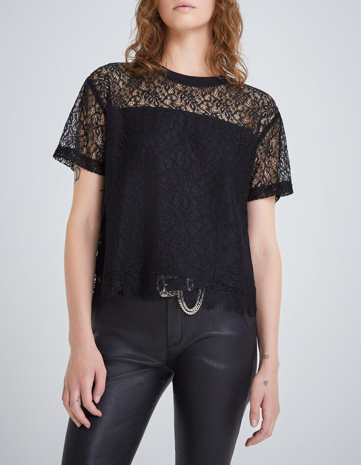 Women’s black lace top with slogan-1 Women’s black lace top with slogan-1