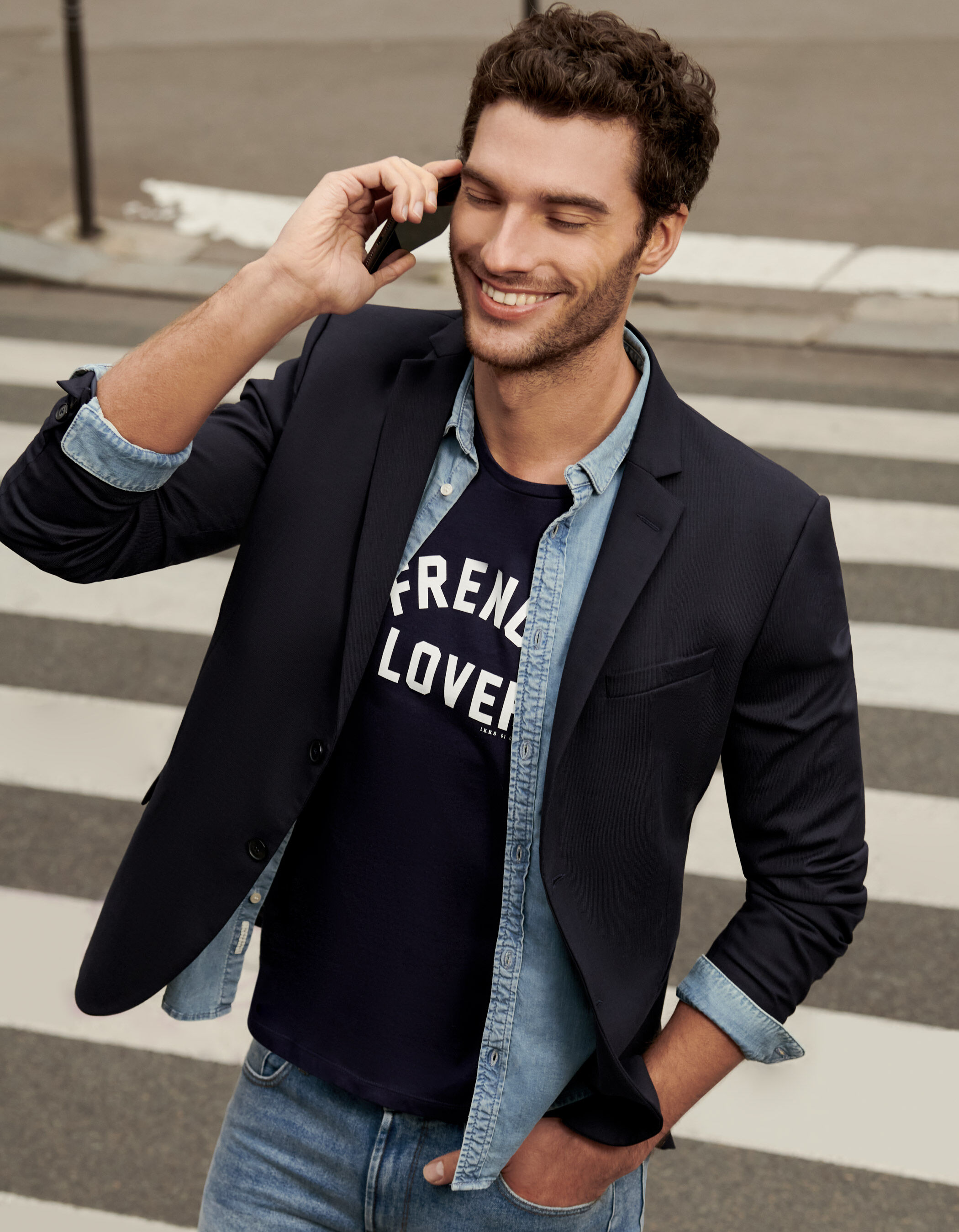 Men s navy IKKS BETTER T shirt with white marking