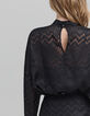 Blouse noire voile jacquard chevrons lurex Femme-5