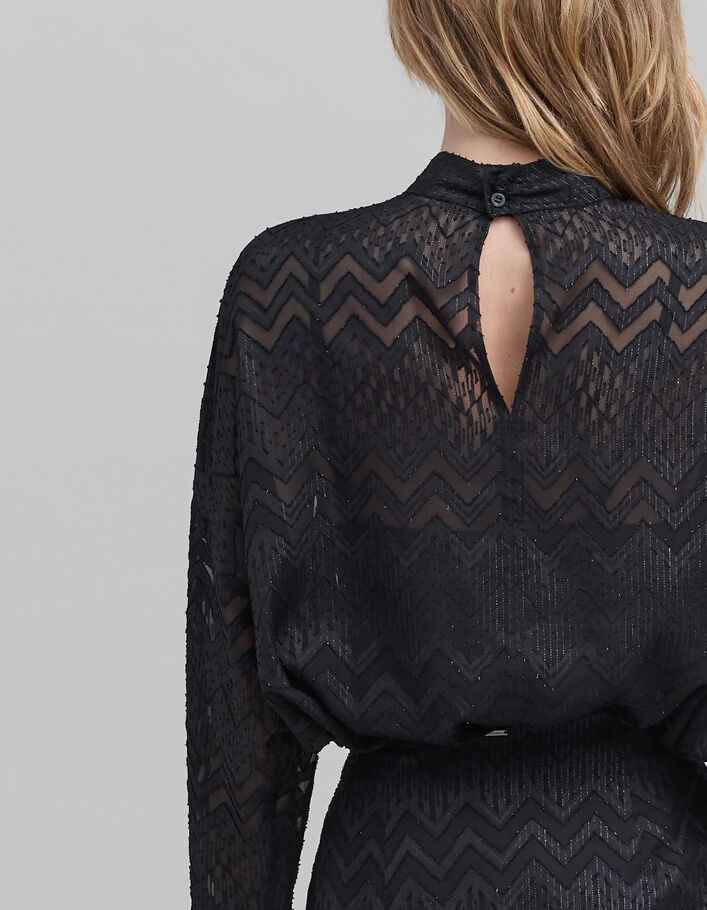 Blouse noire voile jacquard chevrons lurex Femme
