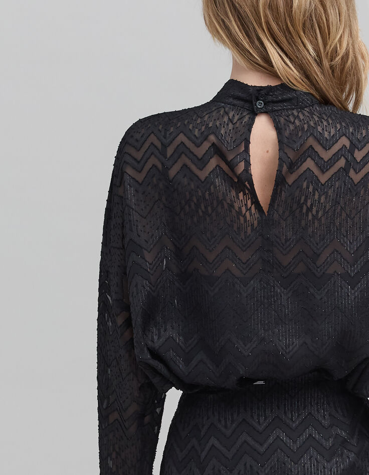 Blouse noire voile jacquard chevrons lurex Femme-5