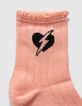 Pfirsichrote und cremeweiße Mädchensocken mit Streifen-4