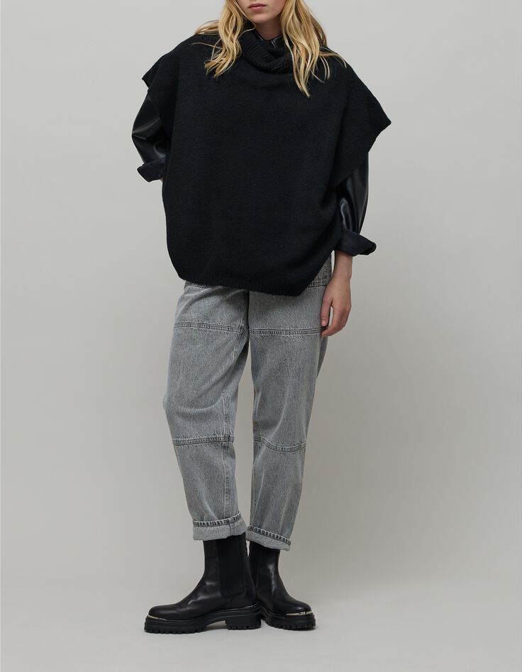 Vaqueros rectos grises de talle alto cremallera -1