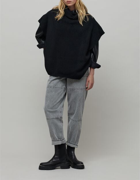 Vaqueros rectos grises de talle alto cremallera  Vaqueros rectos grises de talle alto cremallera  - IKKS