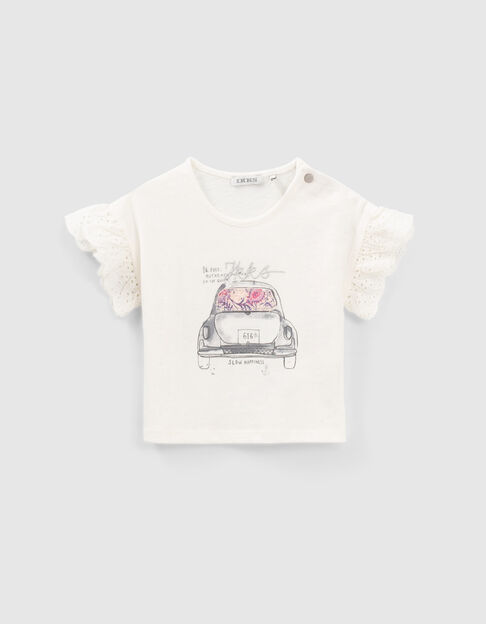 Cremeweißes T-Shirt mit Automotiv für Babymädchen