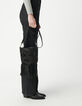 Schwarze Beuteltasche, Leder, Macramé, Fransen -7