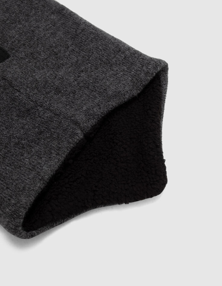 Boys&rsquo; grey fur-lined knit snood with dice badge-4