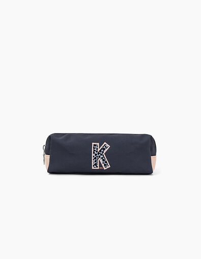 Girls’ 22cm navy and powder pink K double pencil case  - IKKS