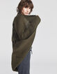 Cardigan kaki mi-long broderie dos femme-1